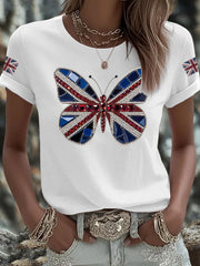 Women's UK Flag Butterfly Printed T-shirt vetvanguards