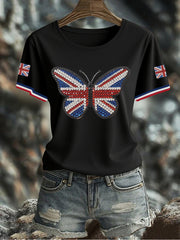 Women's UK Flag Butterfly Printed T-shirt vetvanguards