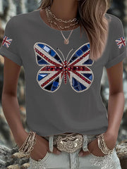 Women's UK Flag Butterfly Printed T-shirt vetvanguards