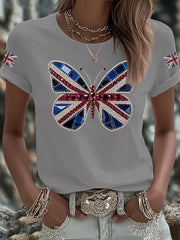 Women's UK Flag Butterfly Printed T-shirt vetvanguards