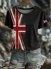 Women's British imitation diamond hot-drilling Printed short-sleeved T-shirt vetvanguards