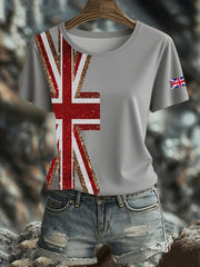 Women's British imitation diamond hot-drilling Printed short-sleeved T-shirt vetvanguards