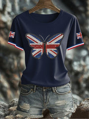 Women's UK Flag Butterfly Printed T-shirt vetvanguards