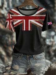 Women's British imitation diamond hot-drilling Printed short-sleeved T-shirt vetvanguards