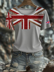 Women's British imitation diamond hot-drilling Printed short-sleeved T-shirt vetvanguards