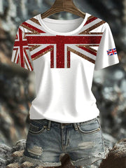 Women's British imitation diamond hot-drilling Printed short-sleeved T-shirt vetvanguards