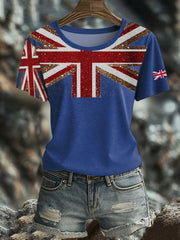 Women's British imitation diamond hot-drilling Printed short-sleeved T-shirt vetvanguards