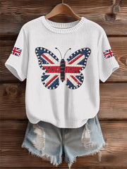 Women's UK Flag Butterfly Cozy Knit Sweater vetvanguards