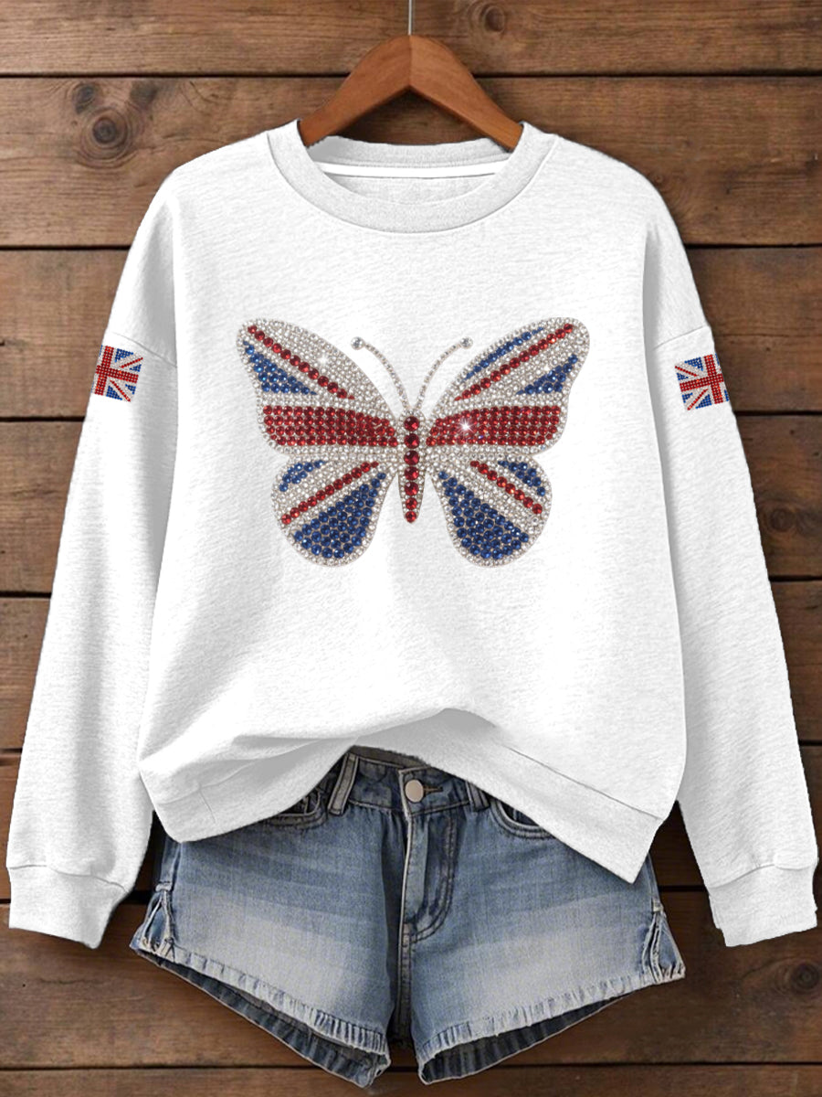 Women's UK Flag Butterfly Print Sweatshirt vetvanguards