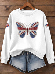 Women's UK Flag Butterfly Print Sweatshirt vetvanguards