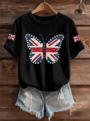 Women's UK Flag Butterfly Cozy Knit Sweater vetvanguards