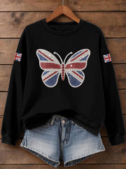 Women's UK Flag Butterfly Print Sweatshirt vetvanguards