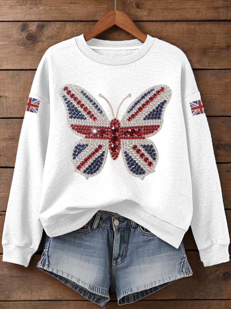 Women's UK Flag Butterfly Print Sweatshirt vetvanguards