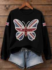Women's UK Flag Butterfly Print Sweatshirt vetvanguards