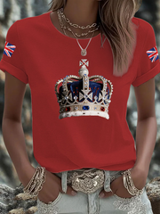 Women's British imitation diamond hot-drilling Printed Iron On Short Sleeve T-Shirt vetvanguards