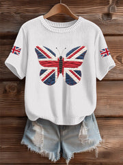 Women's UK Flag Butterfly Cozy Knit Sweater vetvanguards