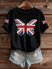 Women's UK Flag Butterfly Cozy Knit Sweater vetvanguards