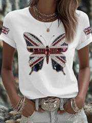 Women's UK Flag Butterfly Printed T-shirt vetvanguards
