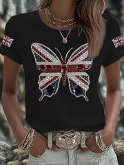 Women's UK Flag Butterfly Printed T-shirt vetvanguards