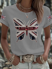 Women's UK Flag Butterfly Printed T-shirt vetvanguards