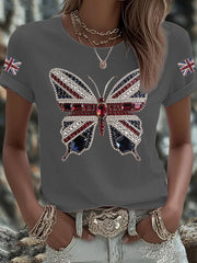 Women's UK Flag Butterfly Printed T-shirt vetvanguards