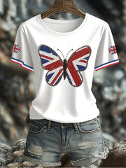 Women's UK Flag Butterfly Printed T-shirt vetvanguards