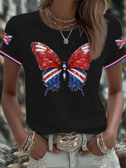Women's British imitation diamond hot-drilling Printed short-sleeved T-shirt vetvanguards