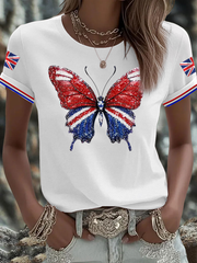 Women's British imitation diamond hot-drilling Printed short-sleeved T-shirt vetvanguards