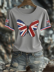 Women's UK Flag Butterfly Printed T-shirt vetvanguards