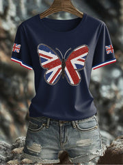 Women's UK Flag Butterfly Printed T-shirt vetvanguards