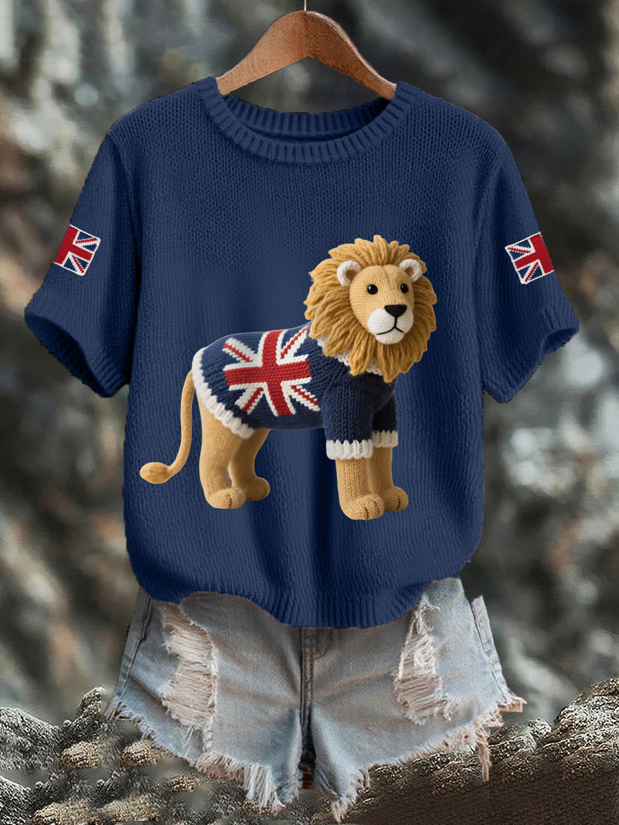 Women's Union Jack Lion Print Casual Tee vetvanguards