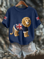 Women's Union Jack Lion Print Casual Tee vetvanguards