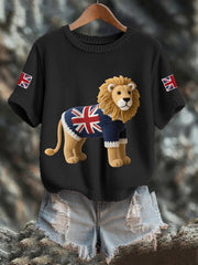 Women's Union Jack Lion Print Casual Tee vetvanguards