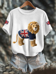 Women's Union Jack Lion Print Casual Tee vetvanguards