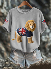 Women's Union Jack Lion Print Casual Tee vetvanguards