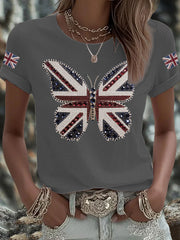 Women's UK Flag Butterfly Printed T-shirt vetvanguards
