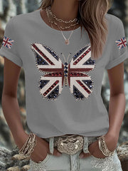 Women's UK Flag Butterfly Printed T-shirt vetvanguards