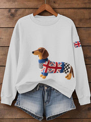 Women's UK Flag Dachshund Print Sweatshirt vetvanguards