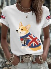 Women's UK Flag Corgi Printed T-shirt vetvanguards