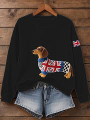 Women's UK Flag Dachshund Print Sweatshirt vetvanguards