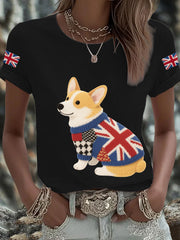 Women's UK Flag Corgi Printed T-shirt vetvanguards