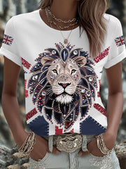Women's UK Flag Lion Printed T-shirt vetvanguards