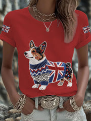 Women's UK Flag Corgi Printed T-shirt vetvanguards