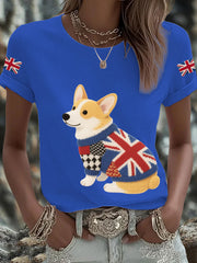 Women's UK Flag Corgi Printed T-shirt vetvanguards