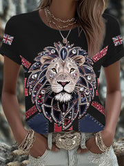 Women's UK Flag Lion Printed T-shirt vetvanguards