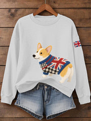 Women's UK Flag Corgi Print Sweatshirt vetvanguards