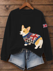 Women's UK Flag Corgi Print Sweatshirt vetvanguards