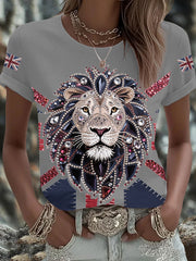 Women's UK Flag Lion Printed T-shirt vetvanguards