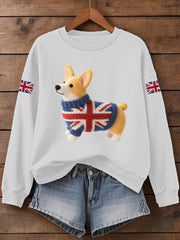 Women's UK Flag Corgi Print Sweatshirt vetvanguards