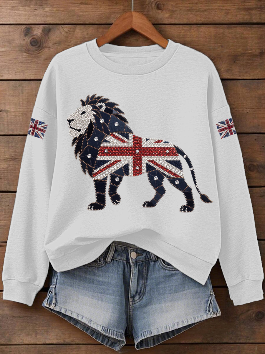 Women's UK Flag Lion Print Sweatshirt vetvanguards